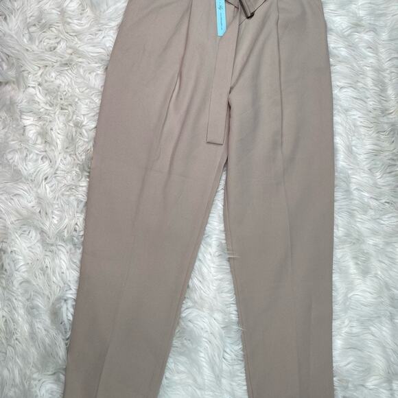 She & Sky Belted Slim Fit Paperbag Waist Trousers Taupe Size M NWT Wantable - Picture 10 of 11
